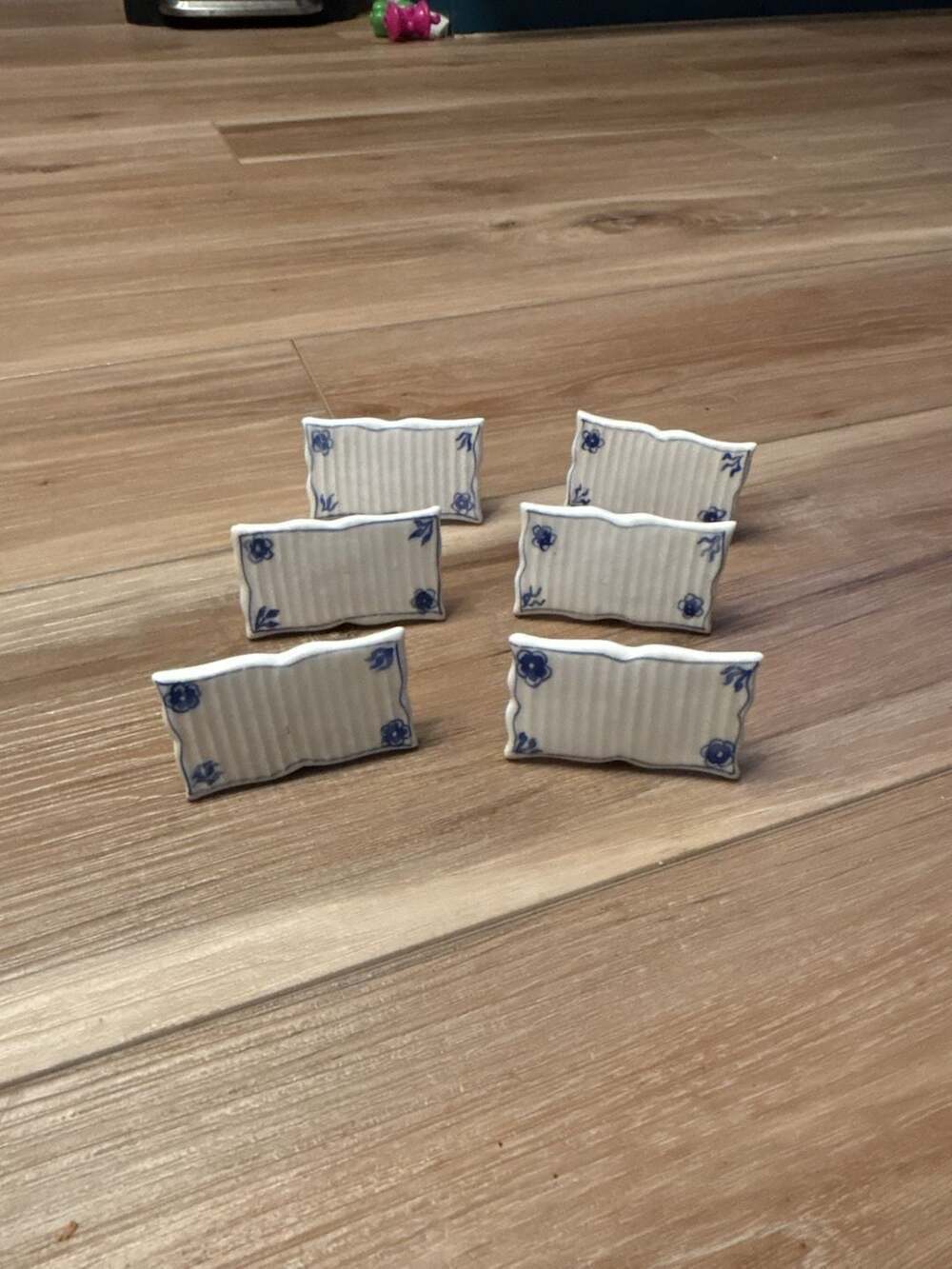 Set of 6 Vintage Fine Bone China Blue and White Floral Place Card Holders
